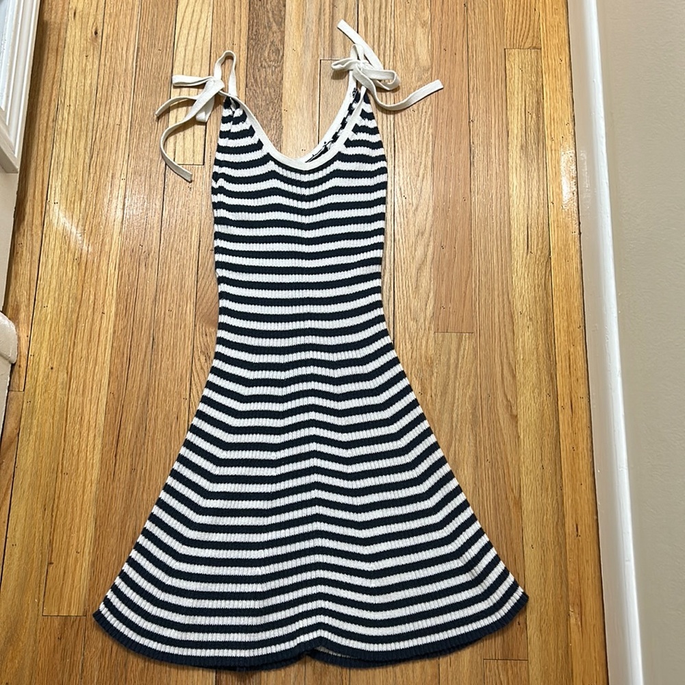 Aerie Navy Blue and White Striped Fit and Flare Nautical Dress - Size Small